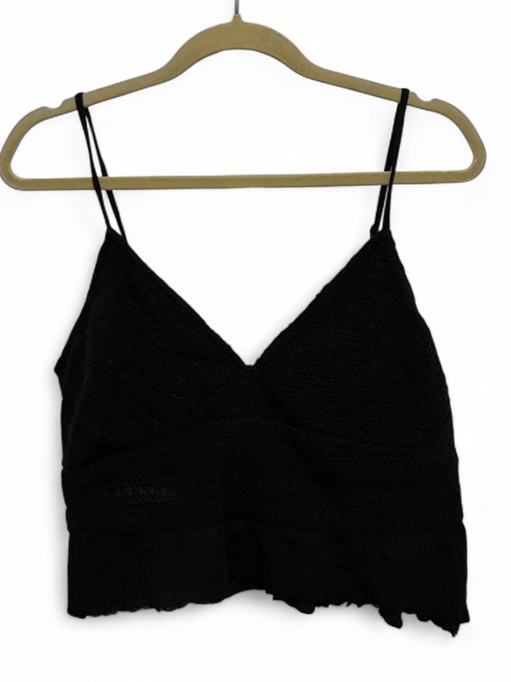 American Eagle Black Crochet Knit V-Neck Cropped Cut Off Tank Top